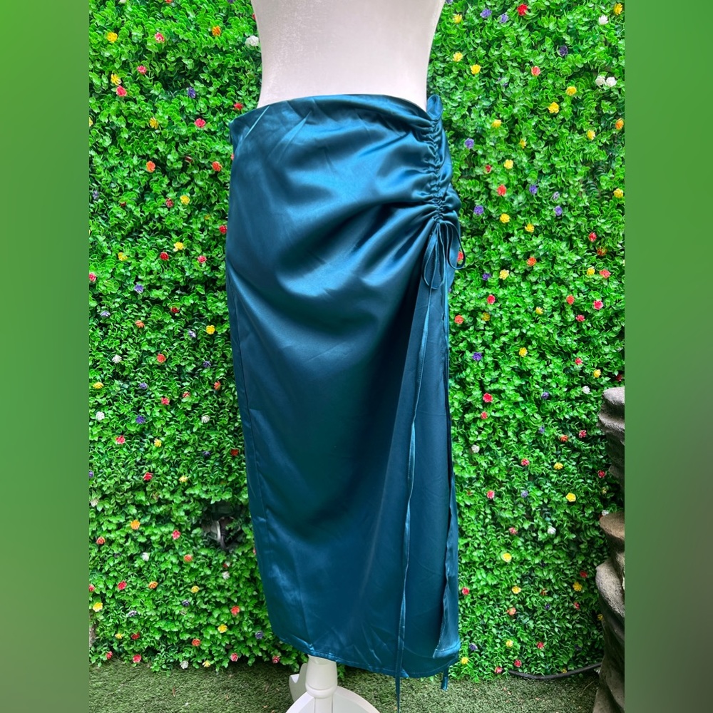 Cider Satin  Drawstring Midi Skirt
